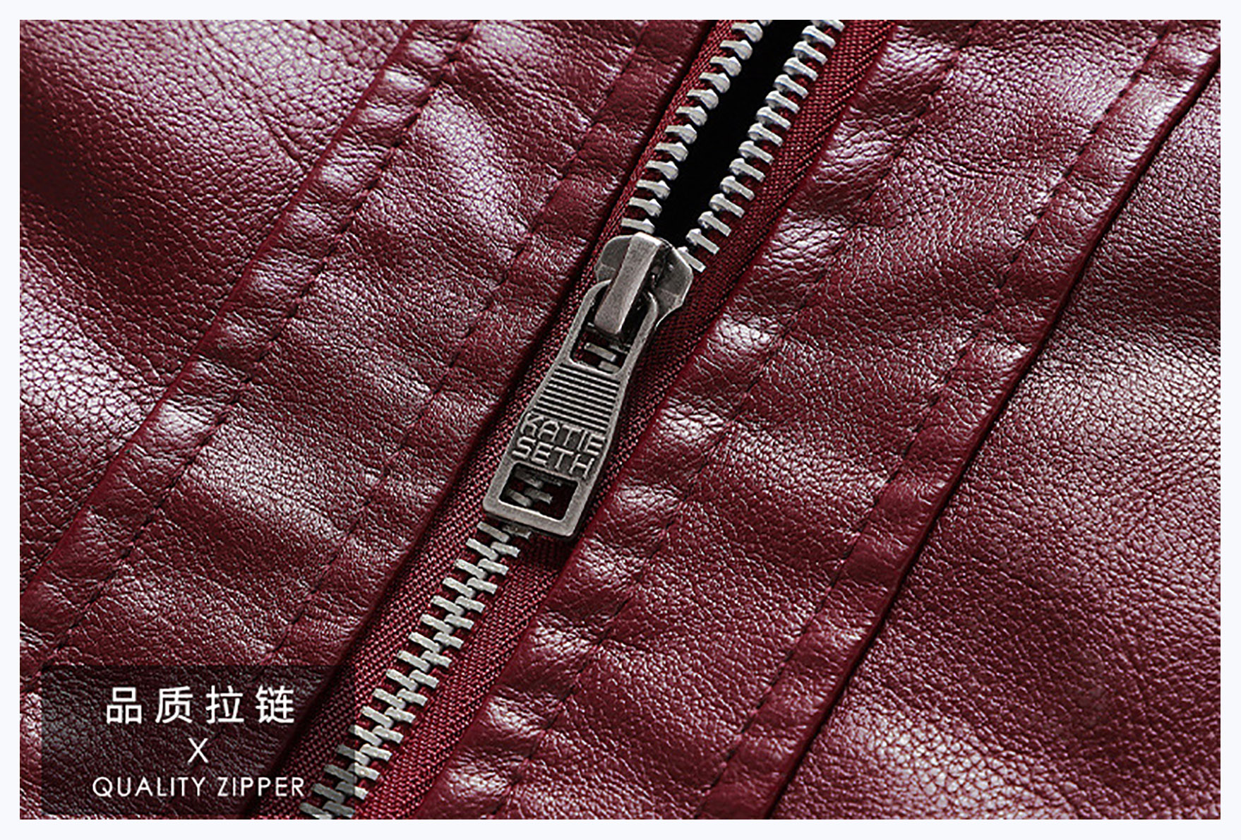 Red Cashmere Leather Jacket Quality Zipper 