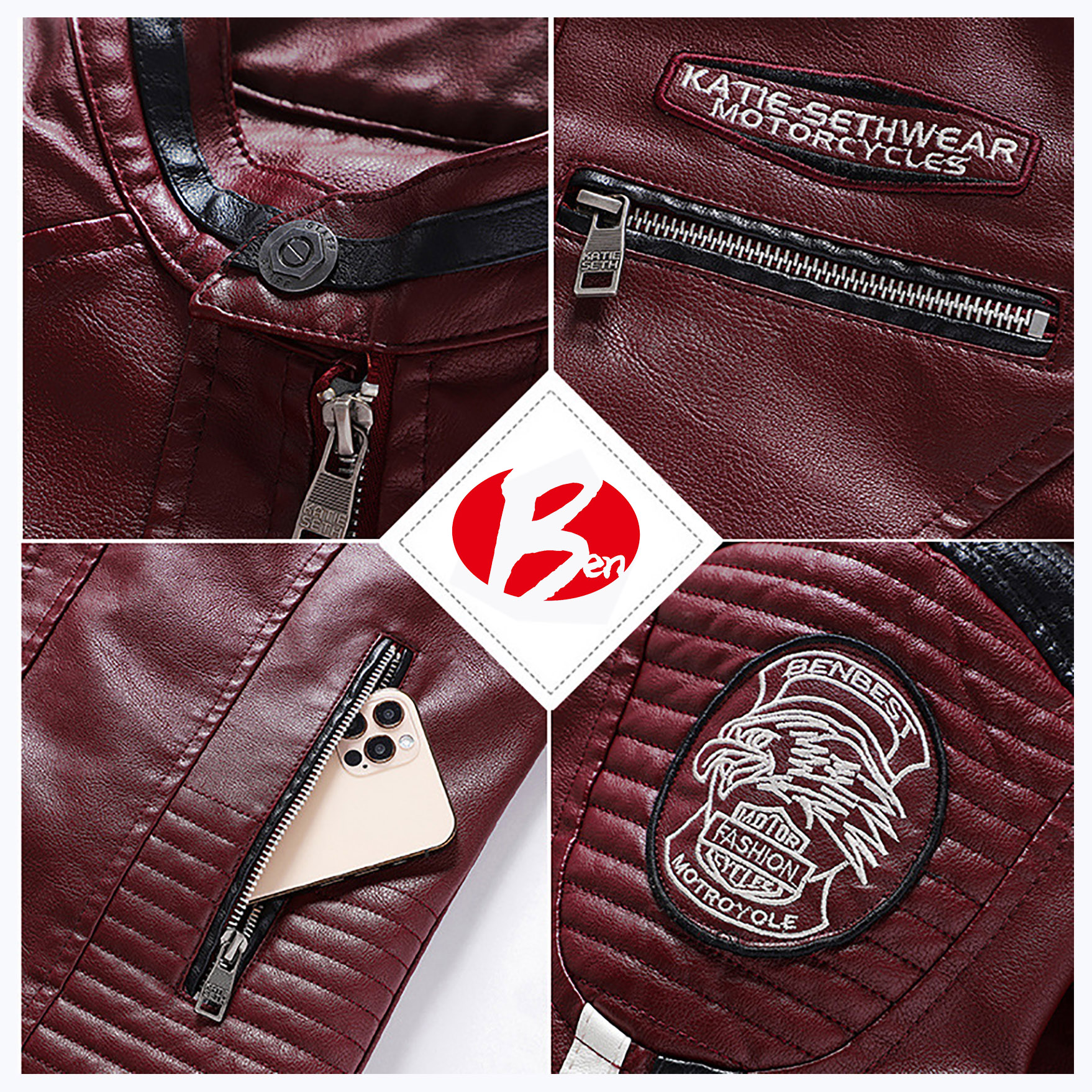 Red Cashmere Leather Jacket details collage